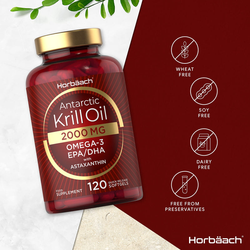 [Australia] - Antarctic Krill Oil 2000mg | High Strength | 120 Capsules | with Natural Astaxanthin and Phospholipids | Omega-3 EPA/DHA | Pure Premium Supplement | No Artificial Preservatives | by Horbaach 120 Count (Pack of 1) 