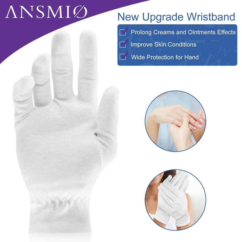 [Australia] - ANSMIO 3 Pairs White Gloves for Dry Hands with Wristband, Cotton Gloves for Eczema, Moisturizing Night Gloves, White Gloves 100% Cotton, Size 9 Inch (3 Pairs) 