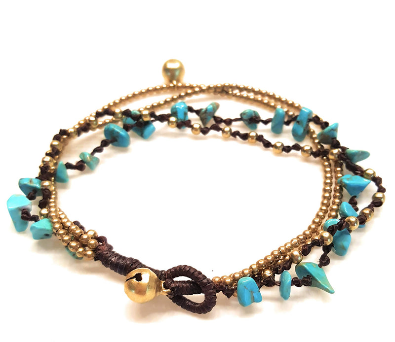 [Australia] - Infinityee888 Turquoise Anklet Bracelet with Bell Stone Handmade Brass Bead Bells Indian Boho Anklet for Women, Teen Girls -JA076 