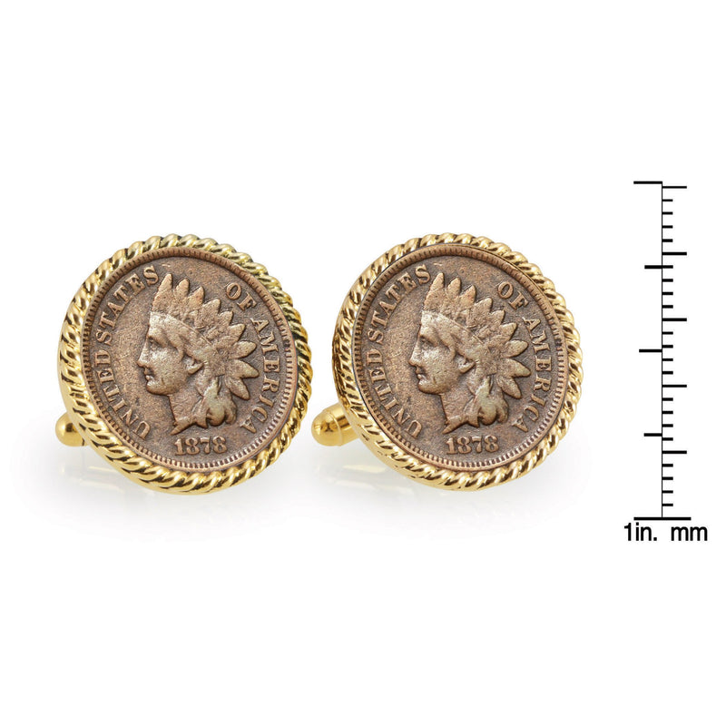 [Australia] - Civil War Indian Head Penny Rope Bezel Coin Cuff Links | United States Coins | Men's Cufflinks | Over 100 Years Old Gold 