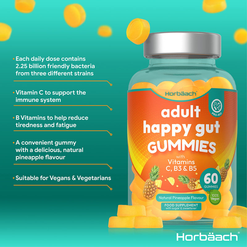 [Australia] - Probiotic Gummies | 2.25 Billion CFUs | Immune Support, Gut, Digestion & Energy | Multi-Strain: Lactobacillus casei + Vitamins C, B3, B5, B6 | Tropical Flavour | for Men & Women 