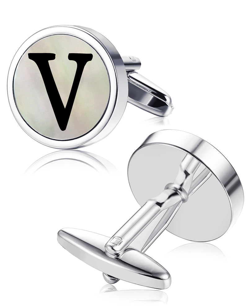 [Australia] - ORAZIO Mens Engraved Initial Cufflinks Mother of Pearl Alphabet Letter Cufflinks Business Wedding Shirts A-Z V 