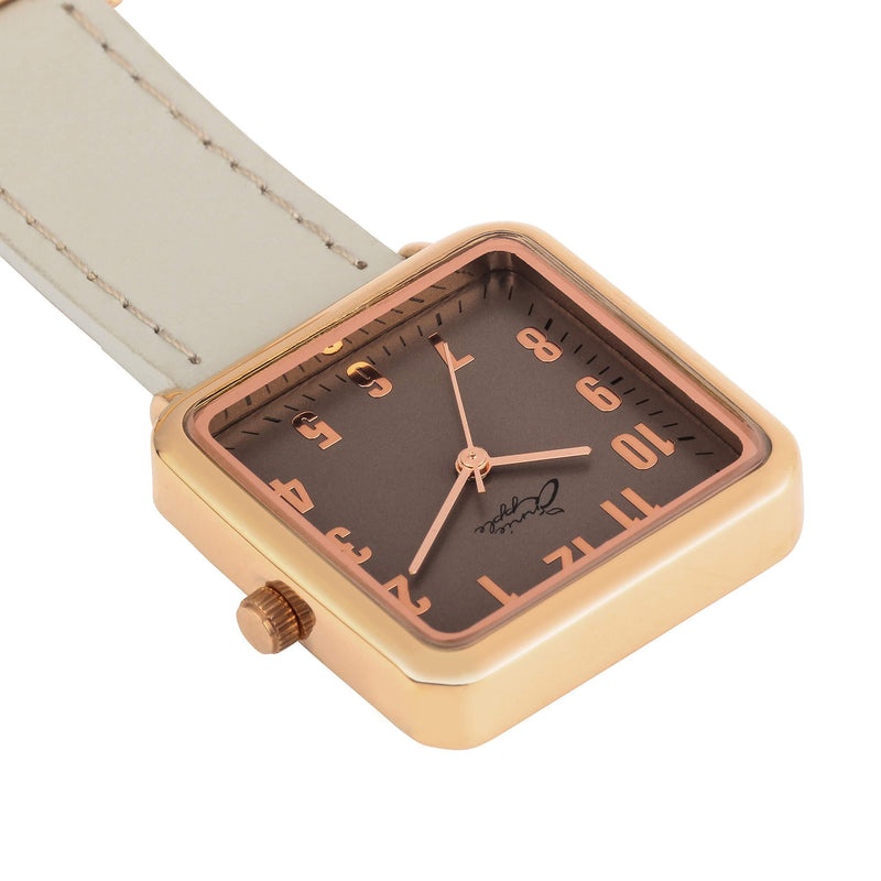 [Australia] - Annie Apple Square Rose Gold/Grey Leather Nurses Nurse Hairdresser Beautician Pocket Fob Watch 