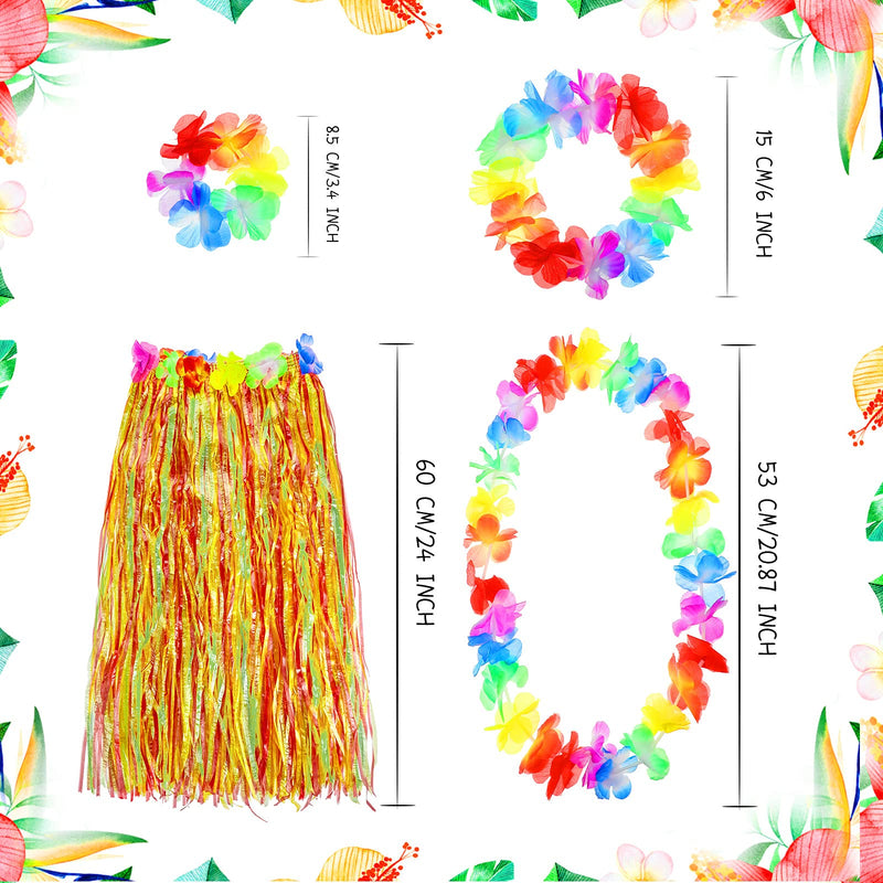 [Australia] - 2 Sets 60 cm Hawaiian Hula Grass Skirt with Pineapple Sunglasses Flower Accessories, Straw Colorful Skirts 