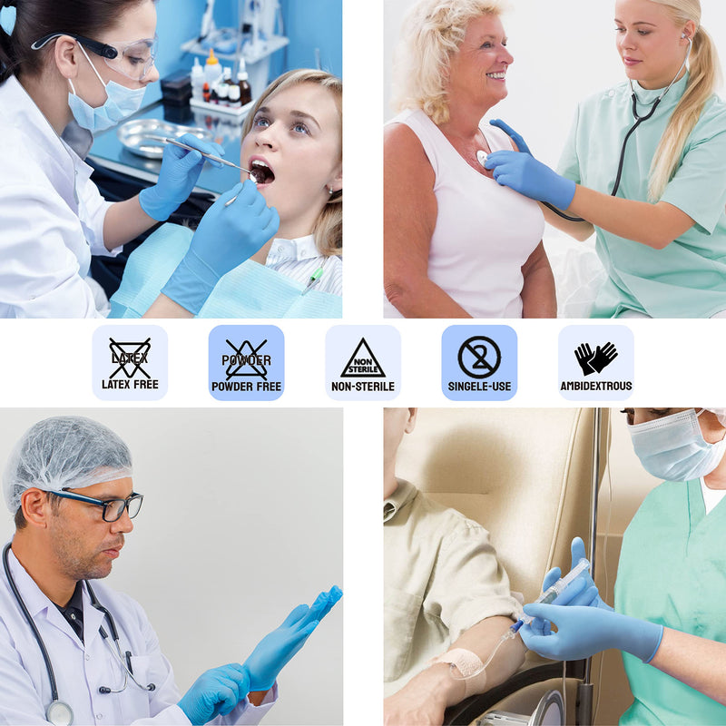 [Australia] - Safe Health Blue Nitrile Exam Gloves | 3.5 Mil Free of Powder - Latex | Disposable - Textured | Clinic - Office - Daily Blue Large of 100 Pcs 