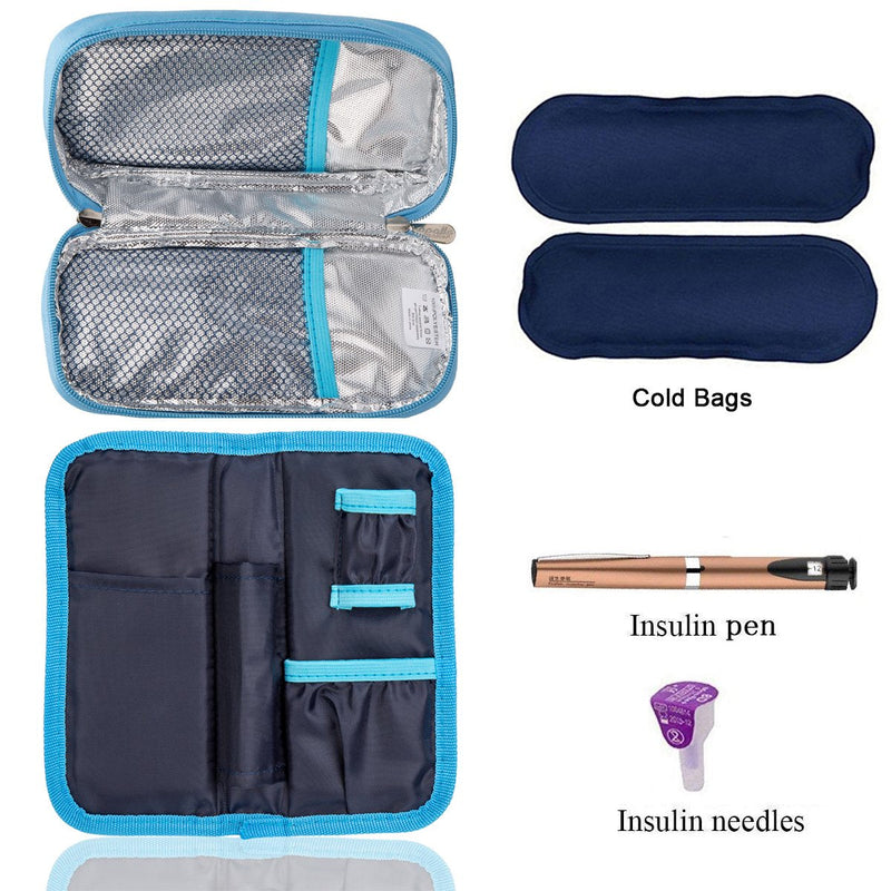 [Australia] - ONEGenug Isothermal Diabetes Medical Cool Bag Insulin Bag for Diabetes Syringes, Insulin and Drugs with 2 Ice Packs Blue + 2 Ice Packs 