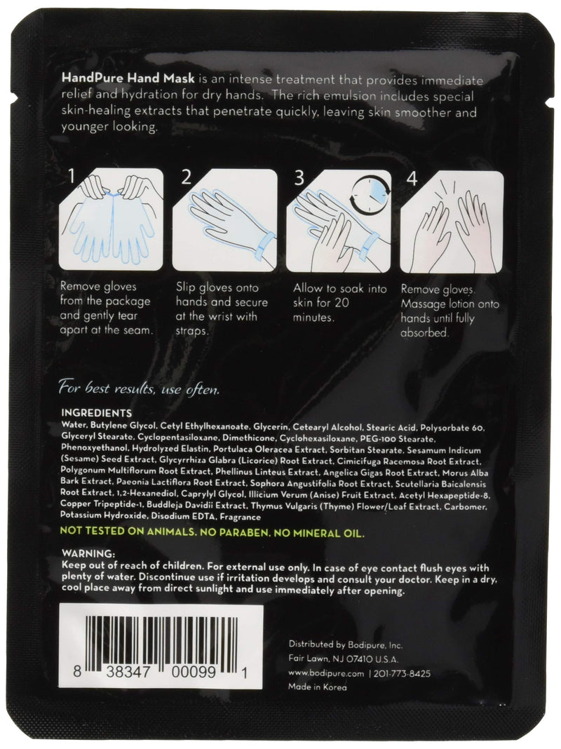 [Australia] - BODIPURE HandPure Hand Mask – Intense Repairing for Extra Dry Skin, Dry Hand - Anti-Aging & Natural Skin Treatment - Moisturizing Gloves – Repair Rough & Dry Skin for Women & Men - 1 Pack 