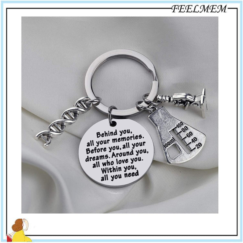 [Australia] - FEELMEM Biology Chemistry Keychain Future Chemist Gift Behind You All Memories Before You All Your Dream Science Tech Keychain Scientist Biology Student Graduation Gift 