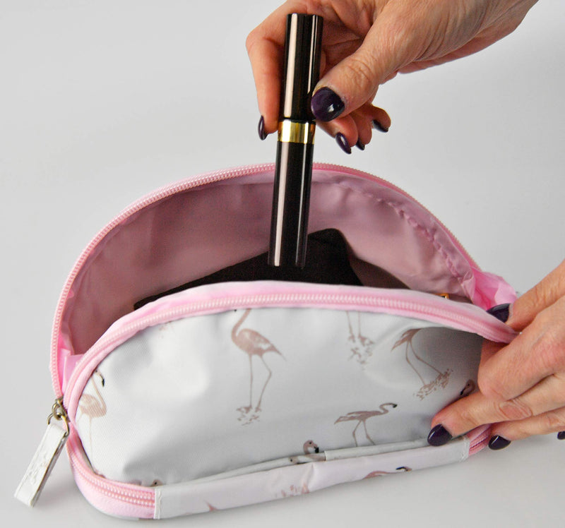 [Australia] - HOME-X Cream Flamingo Cosmetic Bag, Cute Makeup Bags for Women, Makeup Bag for Purse, Zipper Toiletry Bag, 9" L x 5" W x 4" W, Cream 