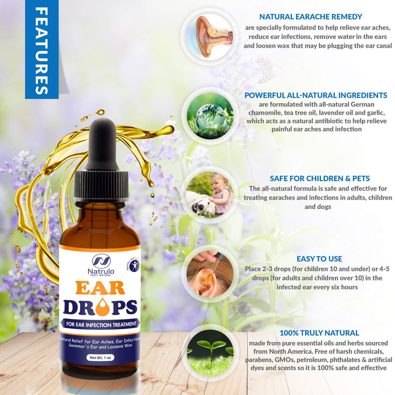 [Australia] - Natural Ear Drops for Ear Infection Treatment – Herbal Eardrops for Adults, Children & Pets – Relieves Ear Aches, Infections, Itchy Ears, Swimmer's Ear, & Loosens Wax – Kids Safe Treatment Made in USA 