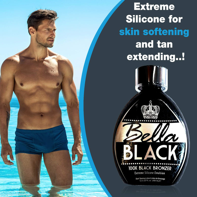 [Australia] - Bella Black 100X Bronzer Tanning Lotion – Premium Tanning Bed Lotion with Extreme Silicone Emulsion and Banana Fruit Extract – Instant Results – Dark Tanning Lotion for Indoor Tanning Beds - 13.5oz 