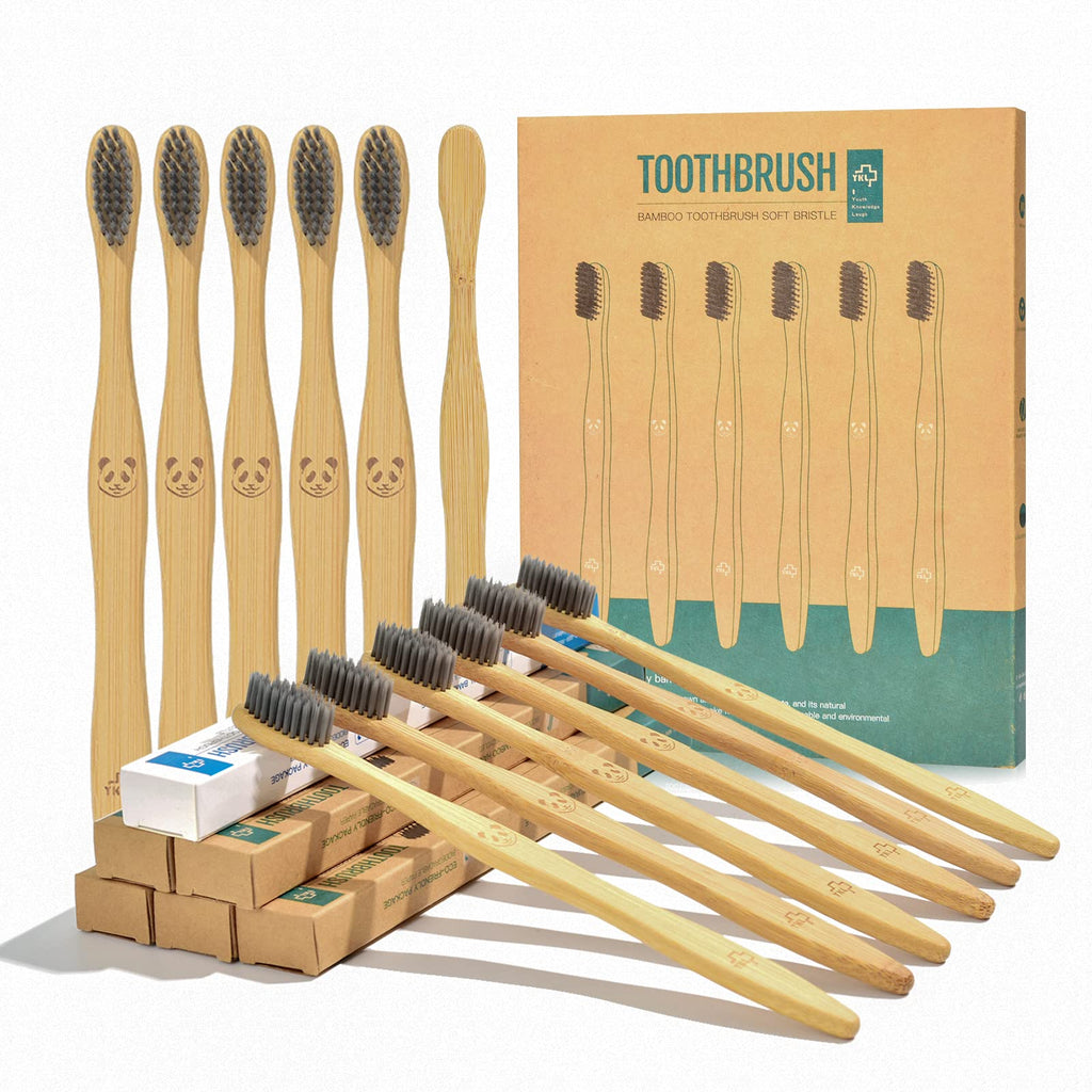 [Australia] - 12 Pcs Eco-Friendly Charcoal Toothbrushes Natural Bamboo | Biodegradable Soft Bristle Toothbrush(12 Pack) 12 Count (Pack of 1) 