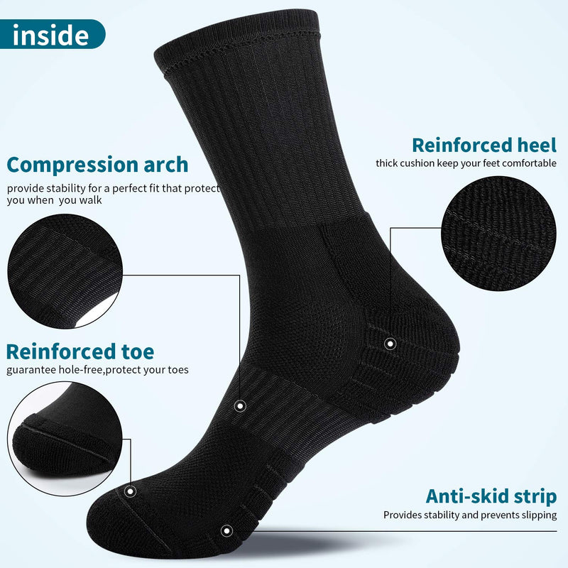 [Australia] - Lapulas Sports Socks Black Cushioned Walking Socks Crew Work Socks Outdoor Hiking Winter Thermal Athletic Socks for Men Women (6 Pairs) Black(07) 9-11 