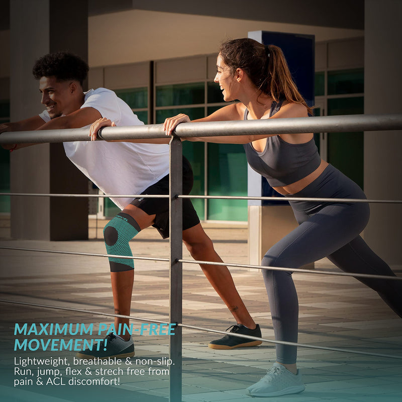 [Australia] - MODVEL Professional Knee Brace | Knee Compression Sleeve Support | FSA or HSA eligible | Medical Grade Knee Pads for Running, Meniscus Tear, ACL, Arthritis, Joint Pain Relief. Turquoise Small 