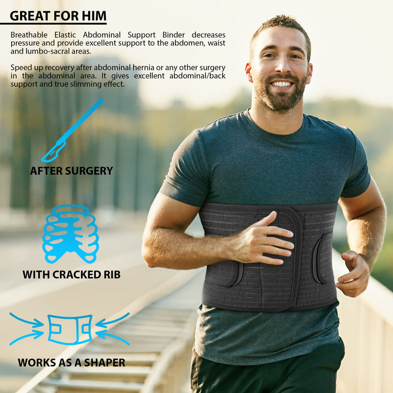 [Australia] - ORTONYX Ergonomic 9.5" Abdominal Binder - Postpartum Postoperative Wrap - Abdomen Hernia Support Belt for Men and Women - L/XL (32"-43") Black L/XL (32"-43") 