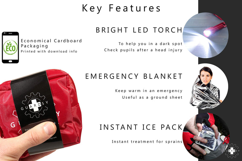 [Australia] - Guardsy Mini First Aid Kit | Compact Small Medical Emergency Survival Kit perfect for Car, Travel, Hiking, Camping, Outdoor, Cycling, Running, Home, Vehicle, Sports. With Digital First Aid Guide app 