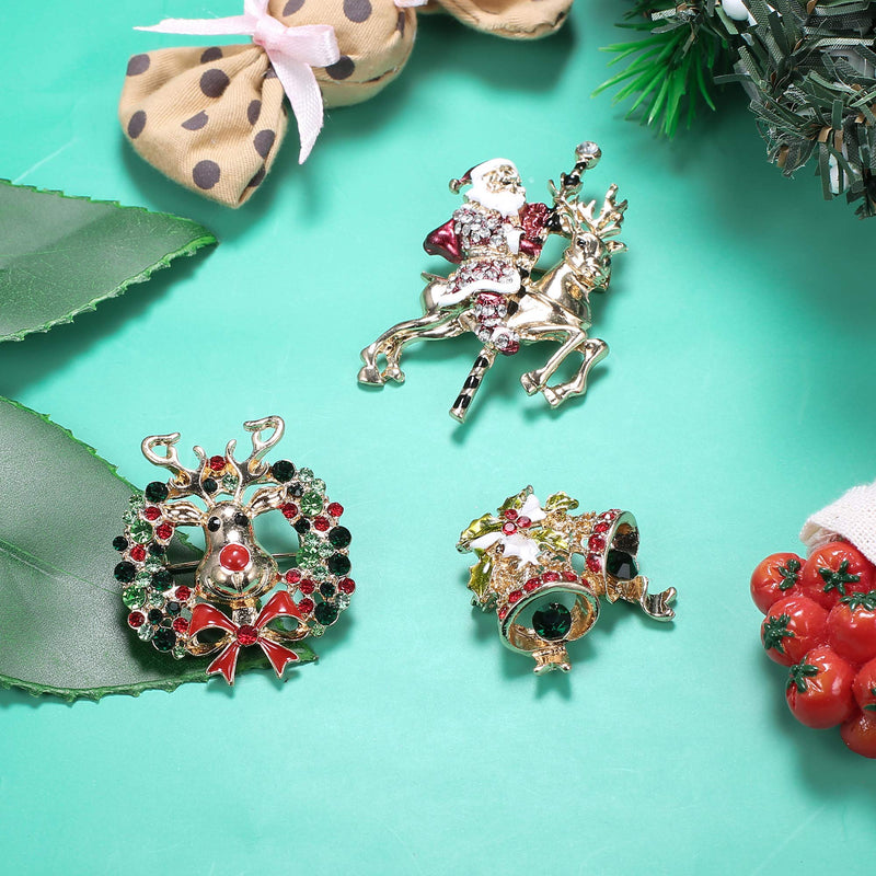 [Australia] - JOERICA 9PCS Christmas Brooch Pin Set for Women Men Reindeer Candy Cane Santa Socks Bell Christmas Tree Wreath Snowflake Enamel Brooch Pin Crystal Rhinestone Christmas Jewelry Gift B: Style 2 