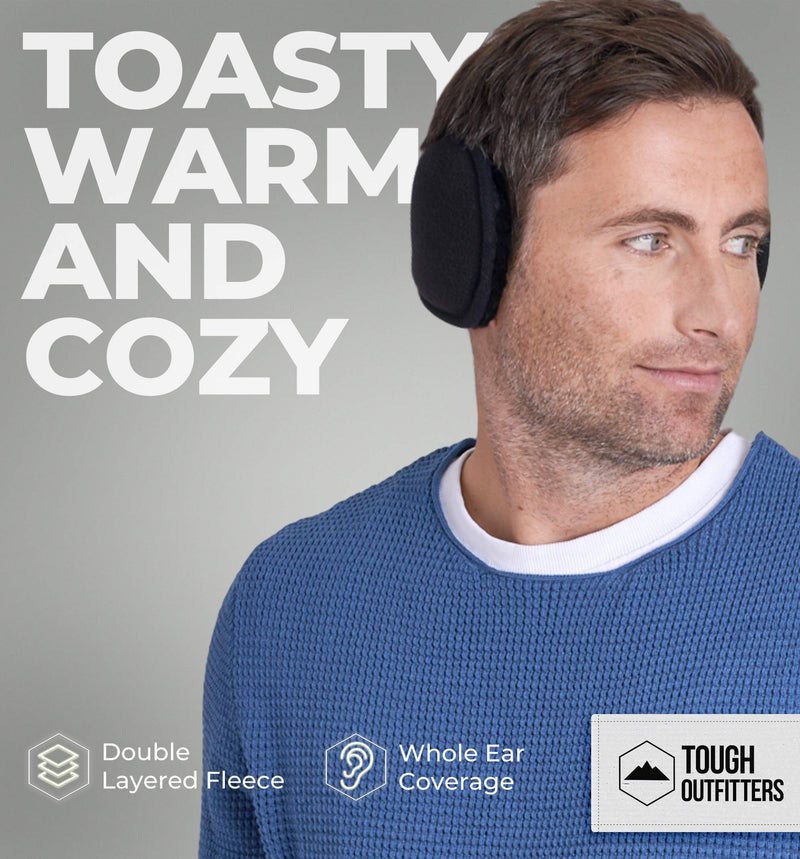 [Australia] - Ear Muffs for Men & Women - Winter Ear Warmers Behind the Head Style - Ear Covers for Cold Weather Black Soft Fleece Earmuffs 