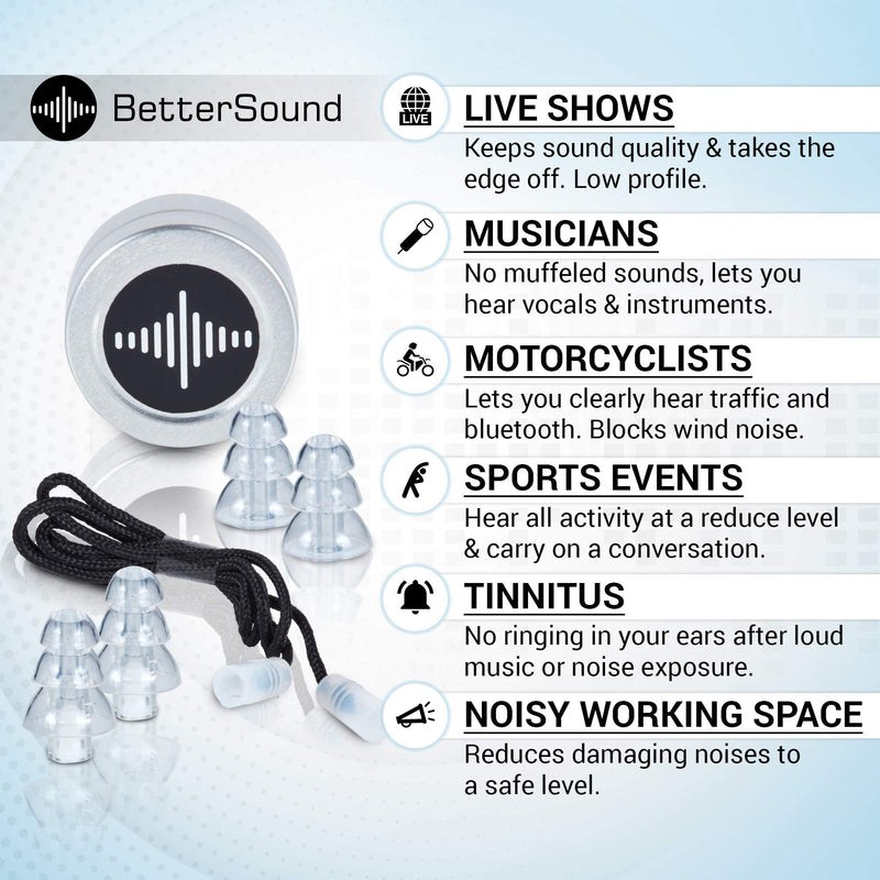 [Australia] - Musician Ear Plugs by BetterSound | High Fidelity Noise Cancelling Ear Plugs for Drummers Concerts dj Motorcycle Helmet | Tinnitus Protection Reduction Filter 