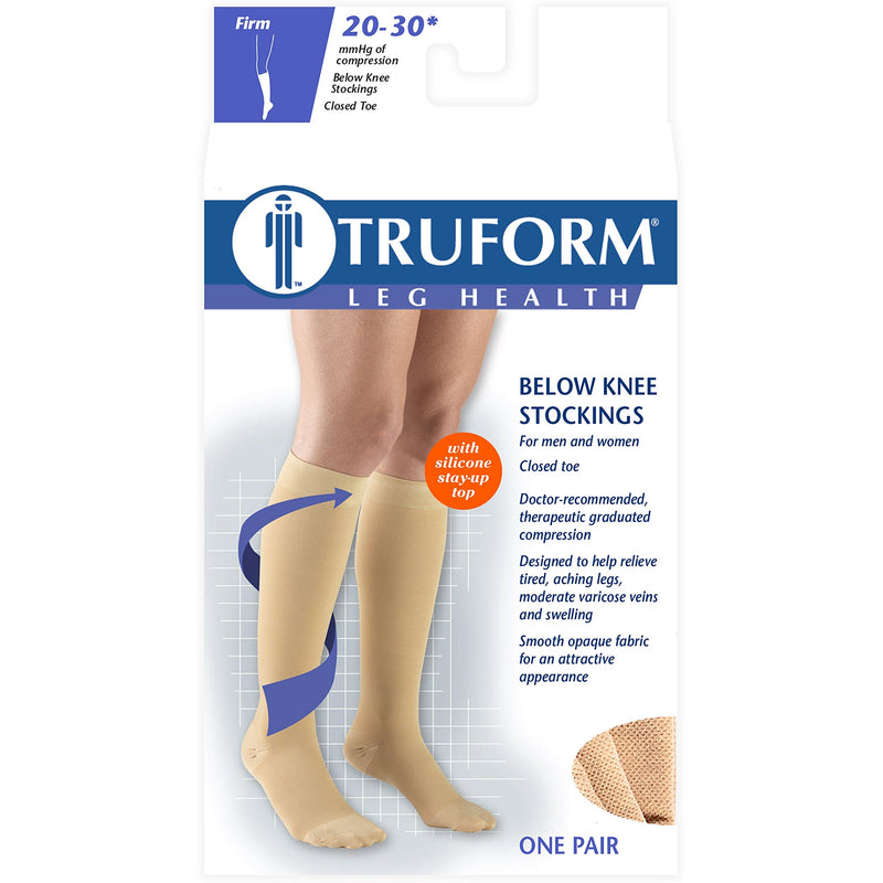 [Australia] - Truform 20-30 mmHg Compression Stockings for Men and Women, Knee High Length, Dot Top, Closed Toe, Beige, 2X-Large Beige (Closed Toe) 