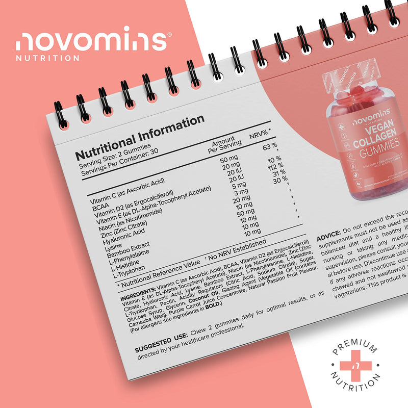[Australia] - Vegan Collagen Gummies � Advanced Superfood Blend � Vegan Collagen Alternative for Women and Men � Infused with Vitamin C, BCAAs, Hyaluronic Acid� Gummy Vitamins - Made by Novomins 