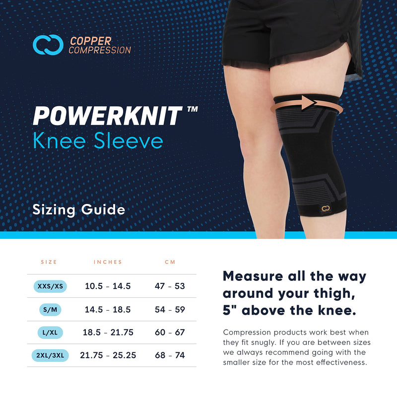 [Australia] - Copper Compression PowerKnit Knee Support Brace - Sleeve for Pain, ACL, Joint, Meniscus Tear for Running, Basketball, Workout, Sports, Gym, Injuries, Arthritis, Tendonitis. Fit for Men & Women Small/Medium 