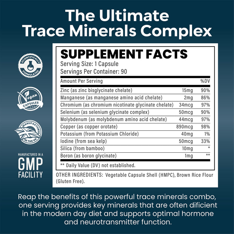 [Australia] - Ultra Premium Trace Minerals Complex | The UK�s No1 Minerals Supplements | 90 Multimineral Tablets Supplement | Zinc + Iodine + Selenium + Boron + Potassium + Copper 