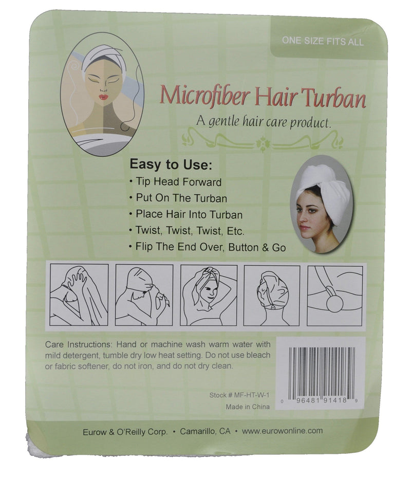 [Australia] - Eurow Microfiber Hair Towel Turban Wrap - White - 1 Pack 