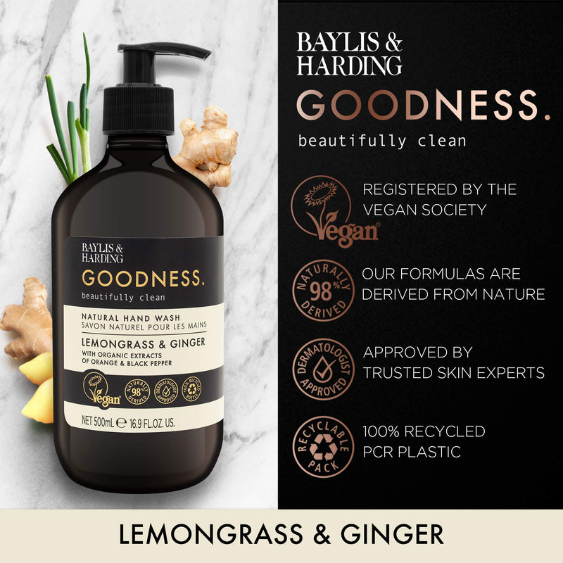 [Australia] - Baylis & Harding Goodness Lemongrass and Ginger 3 x 500 ml Hand Wash and 3 x 500 ml Bath Soak Bundle Lemongrass & Ginger Hand & Bath Bundle 