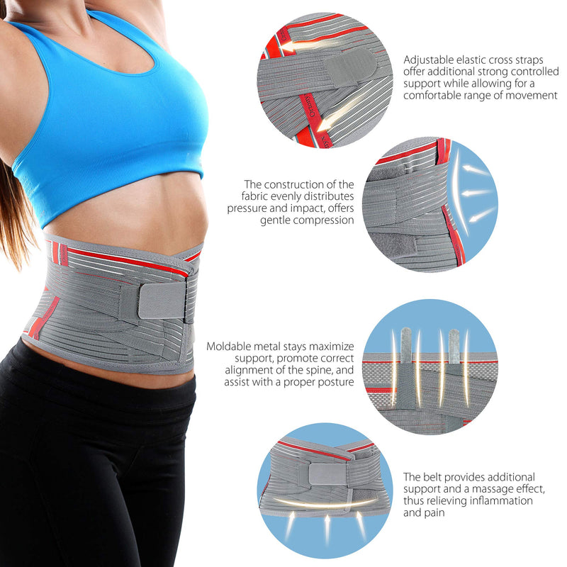 [Australia] - ORTONYX Lumbar Support Belt Lumbosacral Back Brace – Ergonomic Design and Breathable Material - M/L (Waist 31.5"-39.4") Gray/Red M/L (Waist 31.5"-39.4") Grey / Red 