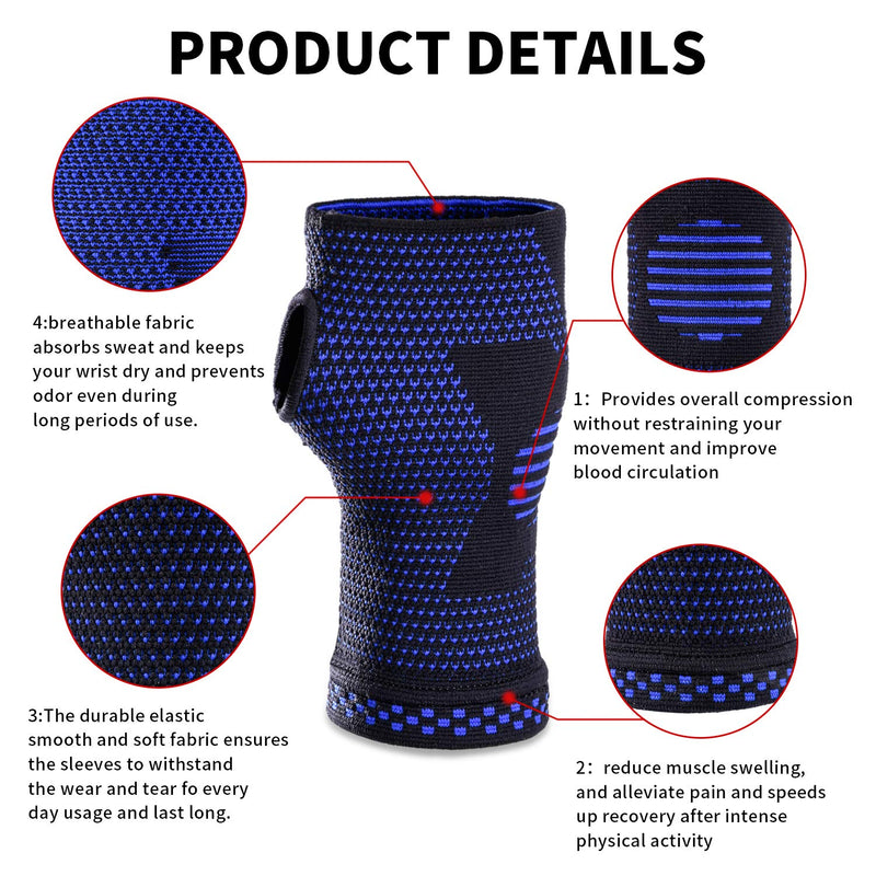 [Australia] - ABYON Wrist Compression Sleeves (Pair) for Carpal Tunnel and Pain Relief Treatment,Wrist Support for Women and Men.Breathable and Sweat-Absorbing carpal tunnel wrist brace Blue Medium 