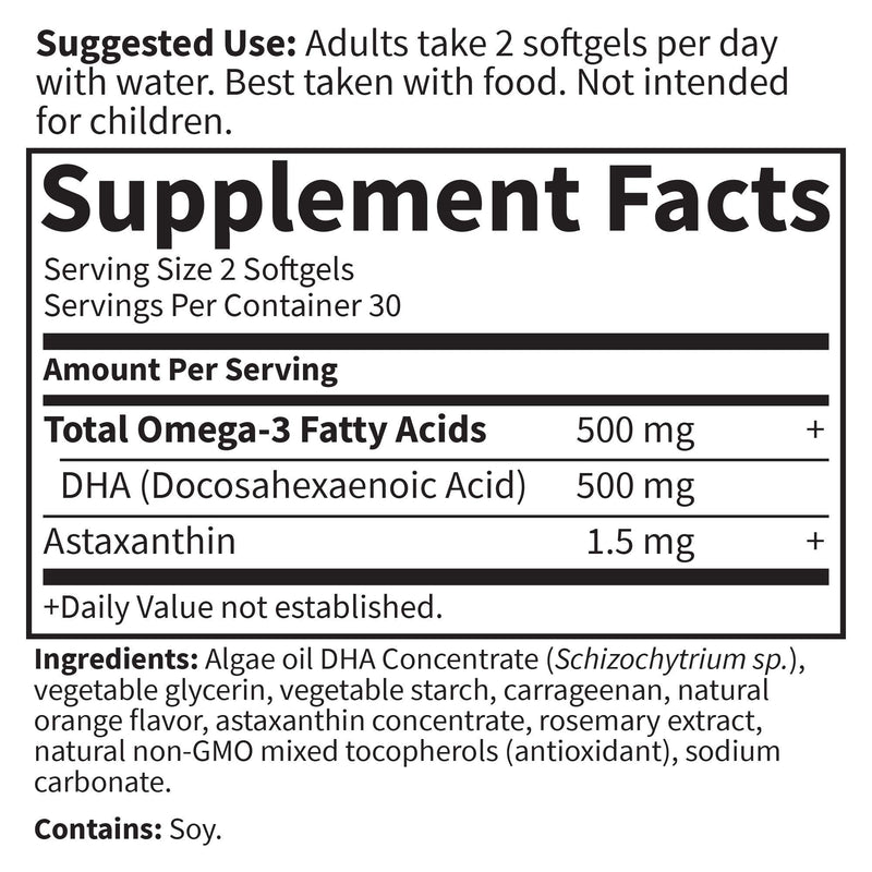 [Australia] - Garden of Life Minami Algae Omega 3 Vegan DHA for Brain and Eye Health - Orange Flavor, 500mg Plant Based DHA Omega-3 Vegan Algae Oil Plus Astaxanthin, No Aftertaste, 60 Easy-to-Swallow Mini Softgels 