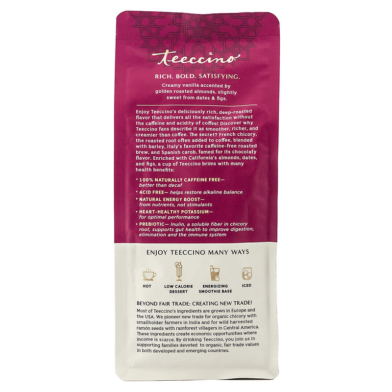 [Australia] - Teeccino Chicory Coffee Alternative - Vanilla Nut - Ground Herbal Coffee That’s Prebiotic, Caffeine Free & Acid Free, Medium Roast, 11 Ounce 