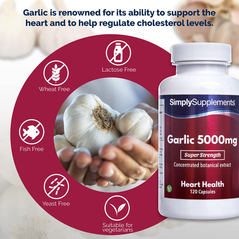 [Australia] - Garlic Capsules 5000mg | Vegan & Vegetarian Friendly | 120 Capsules = Up to 4 Month Supply | High Strength Odourless Garlic Supplement for Healthy Heart & Circulation | Manufactured in The UK 
