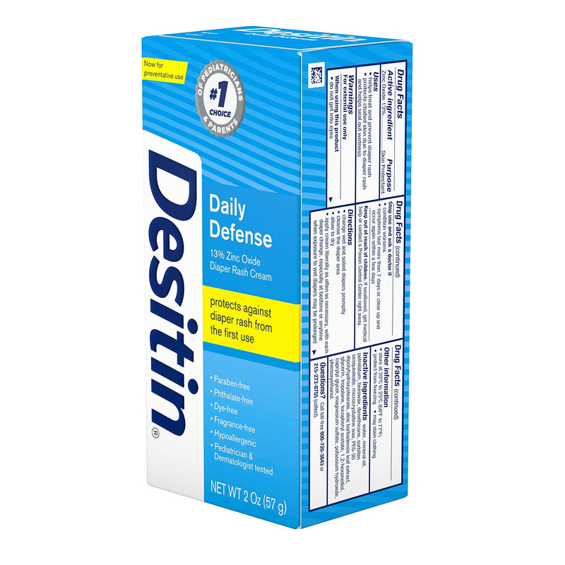 [Australia] - Desitin Daily Defense Baby Diaper Rash Cream with 13% Zinc Oxide Barrier Cream to Treat, Relieve & Prevent Diaper Rash, Hypoallergenic, Dye-, Phthalate- & Paraben-Free, Travel Size, 2 oz 