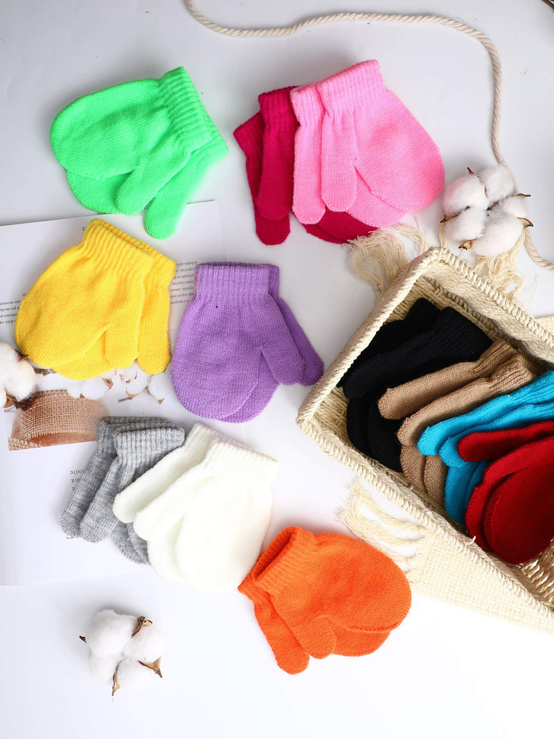 [Australia] - Boao 12 Pairs Stretch Full Finger Mittens Knitted Gloves Winter Warm Knitted Magic Mittens for Kids Supplies Black, Khaki, Camel and Mixed Candy Color 