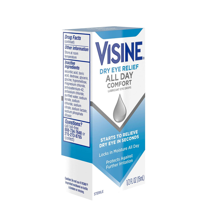 [Australia] - Visine Dry Eye Relief All Day Comfort Lubricant Eye Drops for Up to 10 Hours of Comfort, Dry Eye Drops with Polyethylene Glycol, 0.5 fl. oz Comfort and relief 