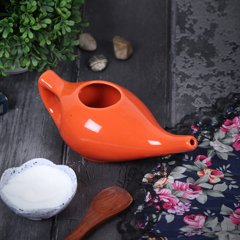 [Australia] - Leak Proof Durable Ceramic Neti Pot Comfortable Grip | Microwave and Dishwasher Friendly Natural Treatment for Sinus and Congestion (Orange) 