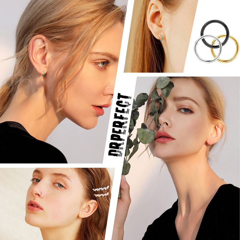 [Australia] - Drperfect 12 Pcs Septum Rings 316L Stainless Steel Cartilage Hoop Earrings Hinged Segment Clicker Septum Nose Rings Hoop Helix Daith Tragus Earrings Body Piercing for Women Men 16G 18G 16G-10MM 