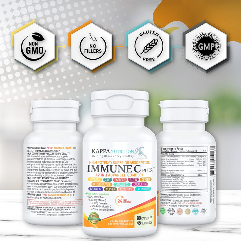 [Australia] - (90 Capsules), Quercetin 1,000mg, Vitamin C 1,000mg, Zinc 50mg, Vitamin D3 5,000iu, Selenium, Copper, Acerola, Ginger, Rutin, Bitter Orange, Rose Hips, Echinacea, Immune C Plus, 12 in 1 Immune Support 90 Count (Pack of 1) 