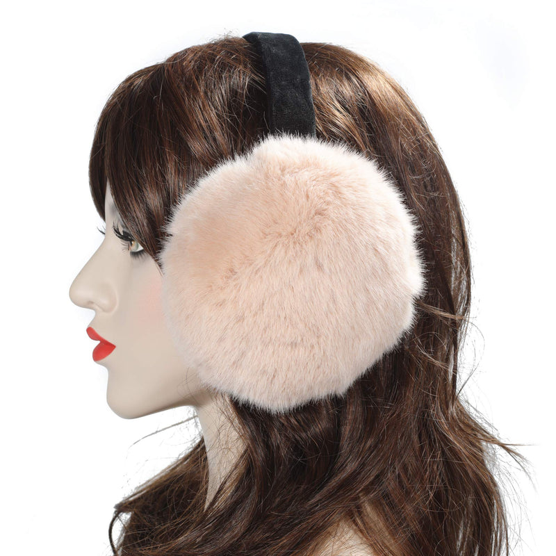 [Australia] - ZLYC Winter Faux Fur Foldable Earmuffs Cute Fuzzy Ear Muffs for Women Girls Apricot 