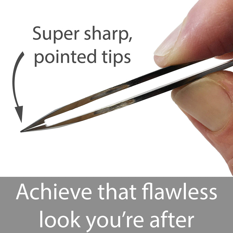 [Australia] - Zizzili Basics Elite Series Pointed Tweezers - Sharp Precision Tips + Surgical Grade Stainless Steel Tweezer for Professional Eyebrow and Facial Hair Removal Mirror Polish 