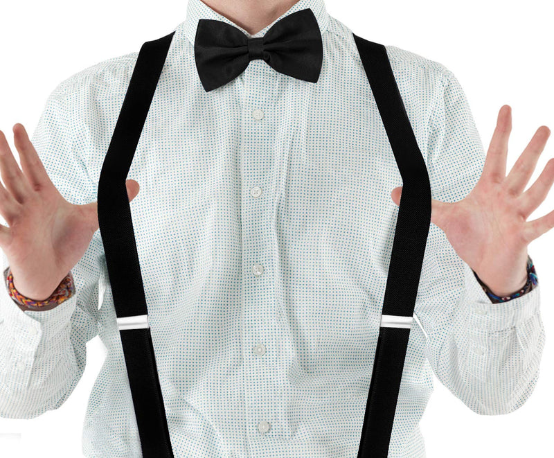 [Australia] - HABIBEE Solid Color Mens Suspender Y Shape with Strong Clips Adjustable Braces Black 