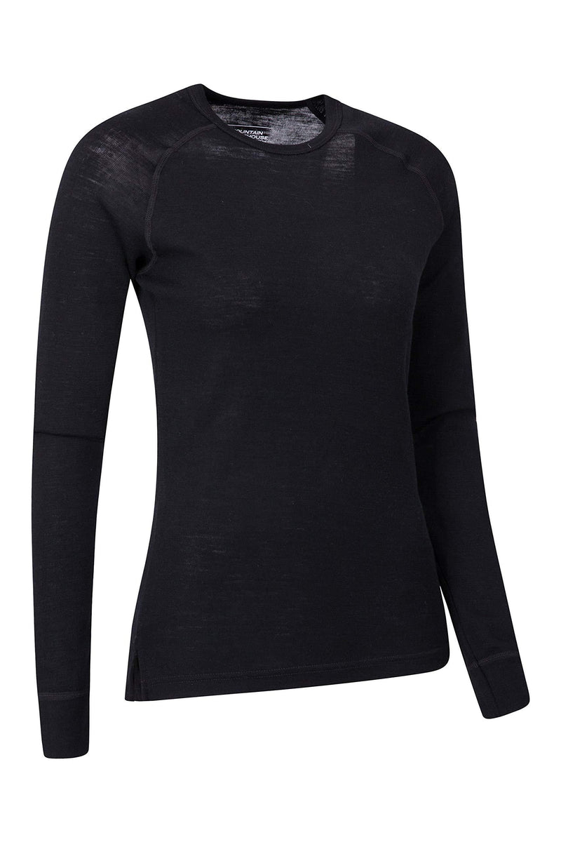 [Australia] - Mountain Warehouse Merino Womens Thermal Baselayer Top - Lightweight, Antibacterial & Breathable Ladies T Shirt - for Winter Travel, Hiking, Camping, Skiing, Snowboard Black 22 