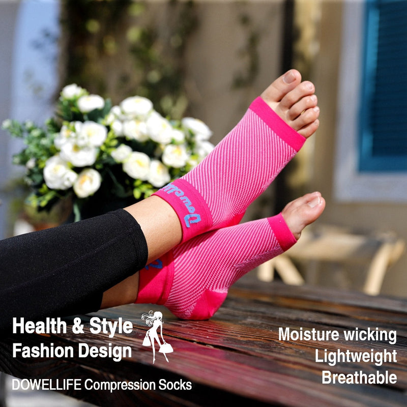 [Australia] - Dowellife Plantar Fasciitis Socks, Ankle Brace Compression Support Sleeves & Arch Support, Foot Compression Sleeves, Ease Swelling, Achilles Tendonitis, Heel Spur for Men Women Pink Small 