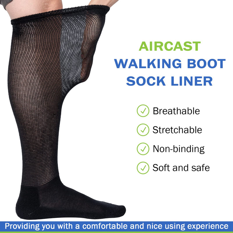 [Australia] - MD Foot Thera Walking Boot Replacement Socks Medical Liner for Orthopedic Brace Shoe Tube Socks Under Air Cam Walkers&Fracture Boot Casts 2BLK/2WHI 9-11 