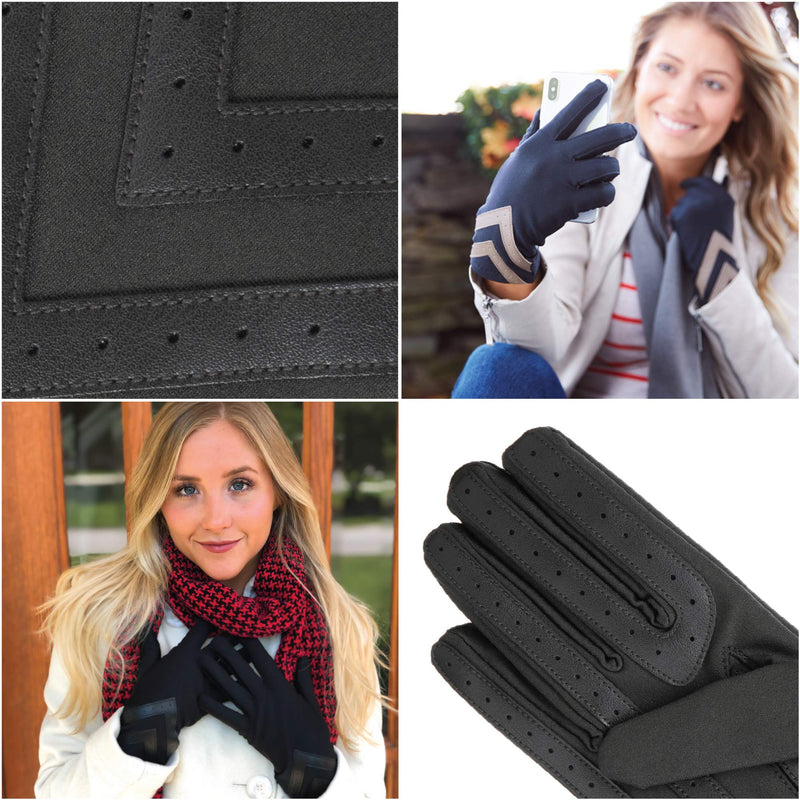 [Australia] - isotoner Womens Spandex Touchscreen Cold Weather Gloves with Warm Fleece Lining and Chevron Details Small / Medium Black - Smartdri 
