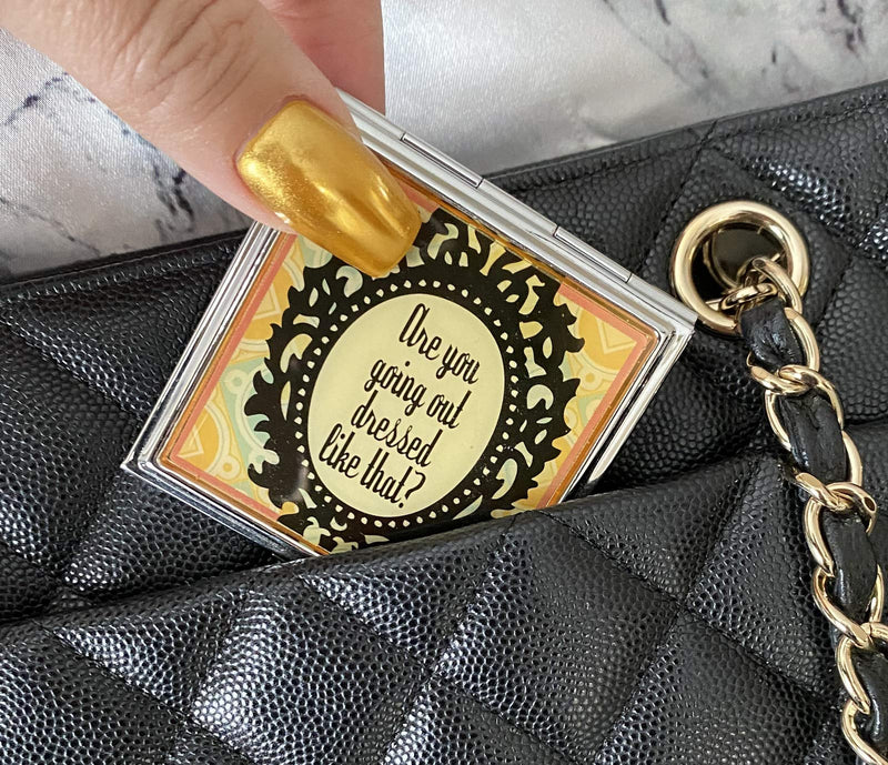 [Australia] - 3 Retro Funny Compact Mirror Humorous & Snarky Sassy Diva Sayings Travel Pocket & Purse Mirror “If ain’t Broke Don’t fix it” “are You Going Out Dressed Like That” “You can’t Rush Perfection” 