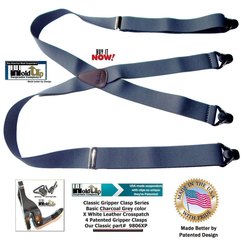 [Australia] - Classic Series HoldUp Suspenders Basic Charcoal Grey X-Back 