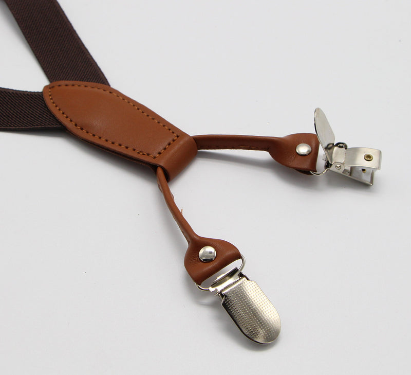 [Australia] - JAIFEI Toddler Kids 4 Clips Adjustable Suspenders and Matching Bow Tie Set Brown 